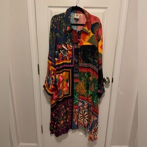 FARM RIO Graphic Scarves Midi Shirt Dress Multicolor XL